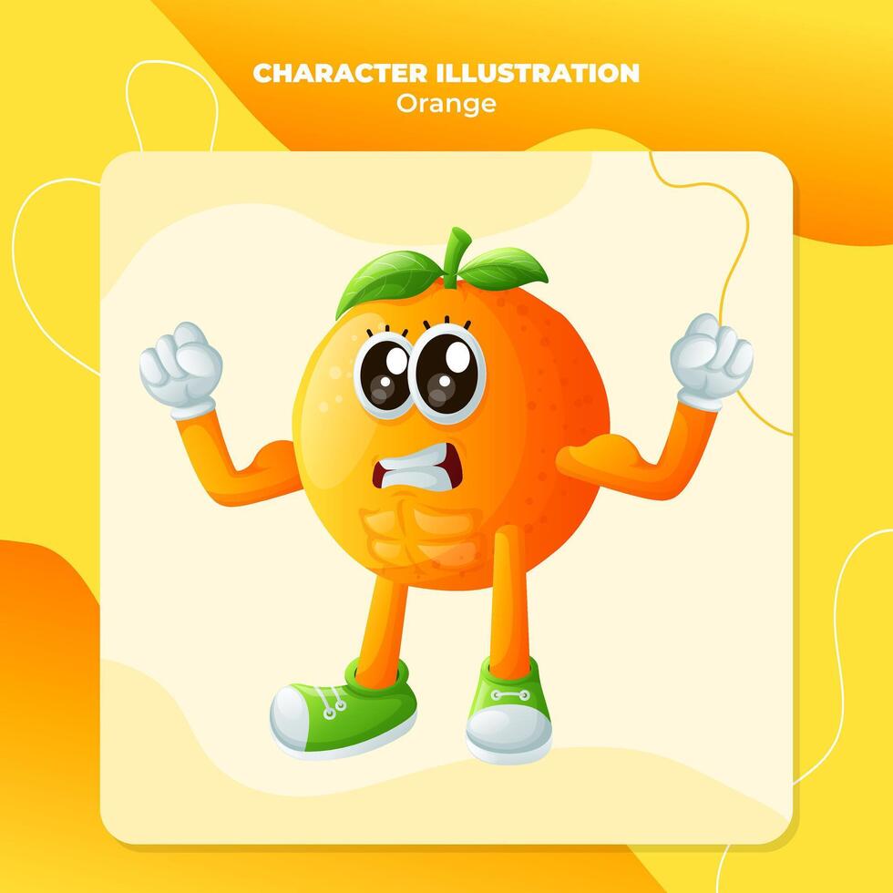 carino arancia personaggio mostrando via il suo muscoli vettore