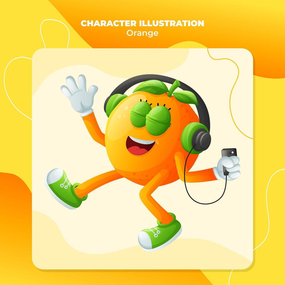 carino arancia personaggio ascoltando per musica vettore