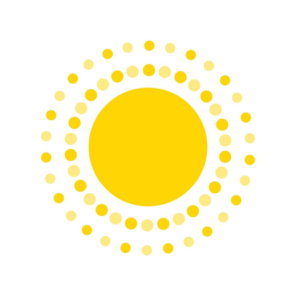 simbolo estivo. icona moderna del sole. punti e punti a forma di cerchio soleggiato. concetto di logo vettoriale isolato su sfondo bianco