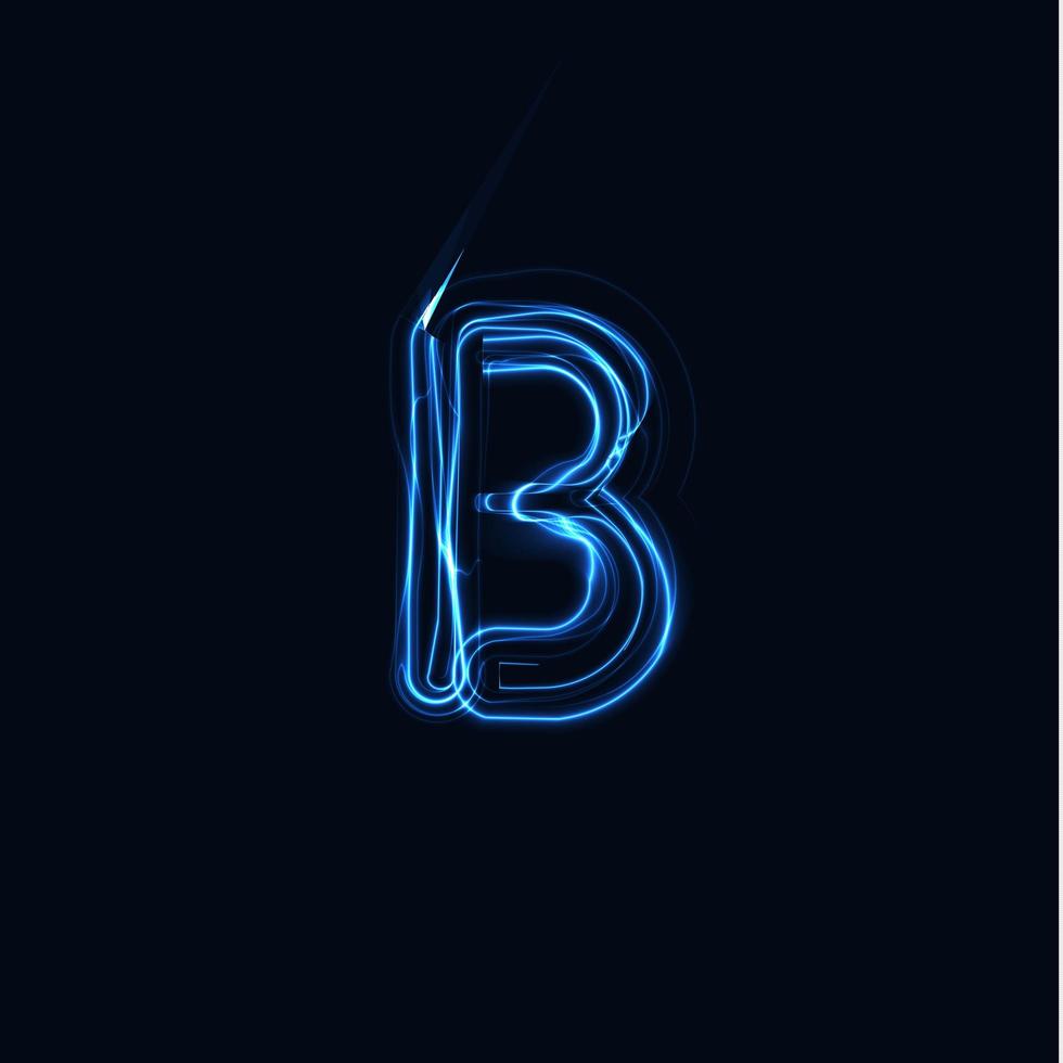 fulmine lettera realistica b, logo di guanti luminosi, simbolo di stile bagliore di energia elettrica, segno di tipo plasma tesla blu. illustrazione vettoriale di fulmine, design tipografico