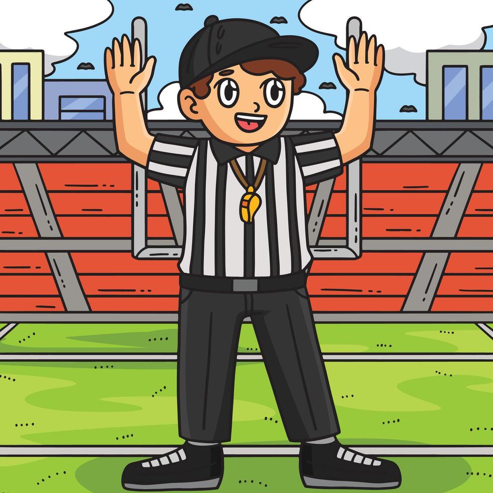 americano calcio arbitro colorato cartone animato vettore