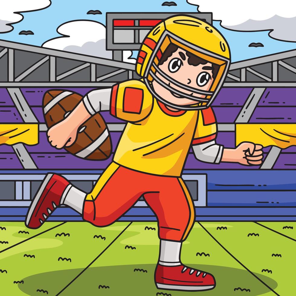 americano calcio giocatore in esecuzione colorato cartone animato vettore