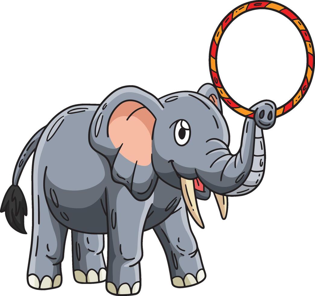 circo elefante con un' hula cerchio cartone animato clipart vettore