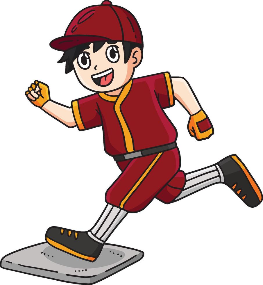 baseball ragazzo raggiungendo base cartone animato colorato clipart vettore