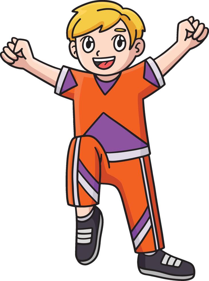 cheerleader ragazzo sollevamento gamba aumentare mani clipart vettore