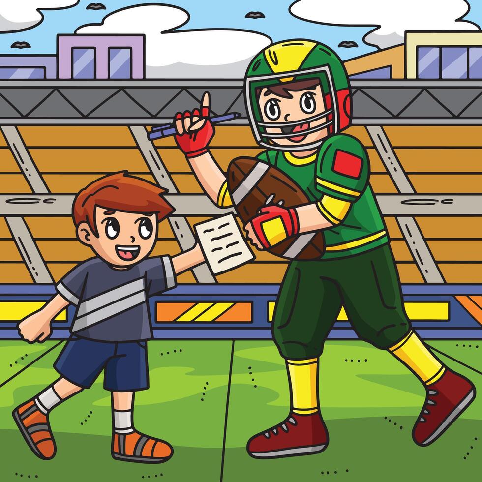 americano calcio giocatore e un' ragazzo colorato cartone animato vettore