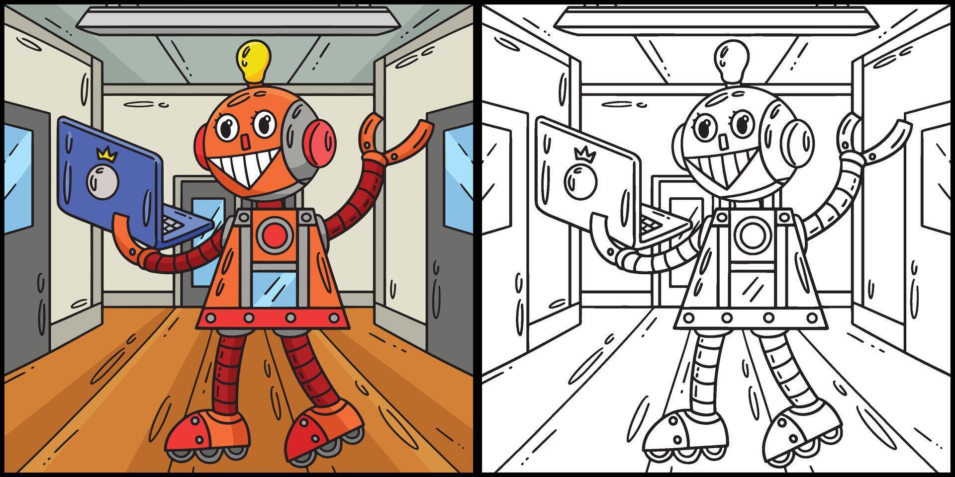 robot con un' il computer portatile colorazione pagina illustrazione vettore