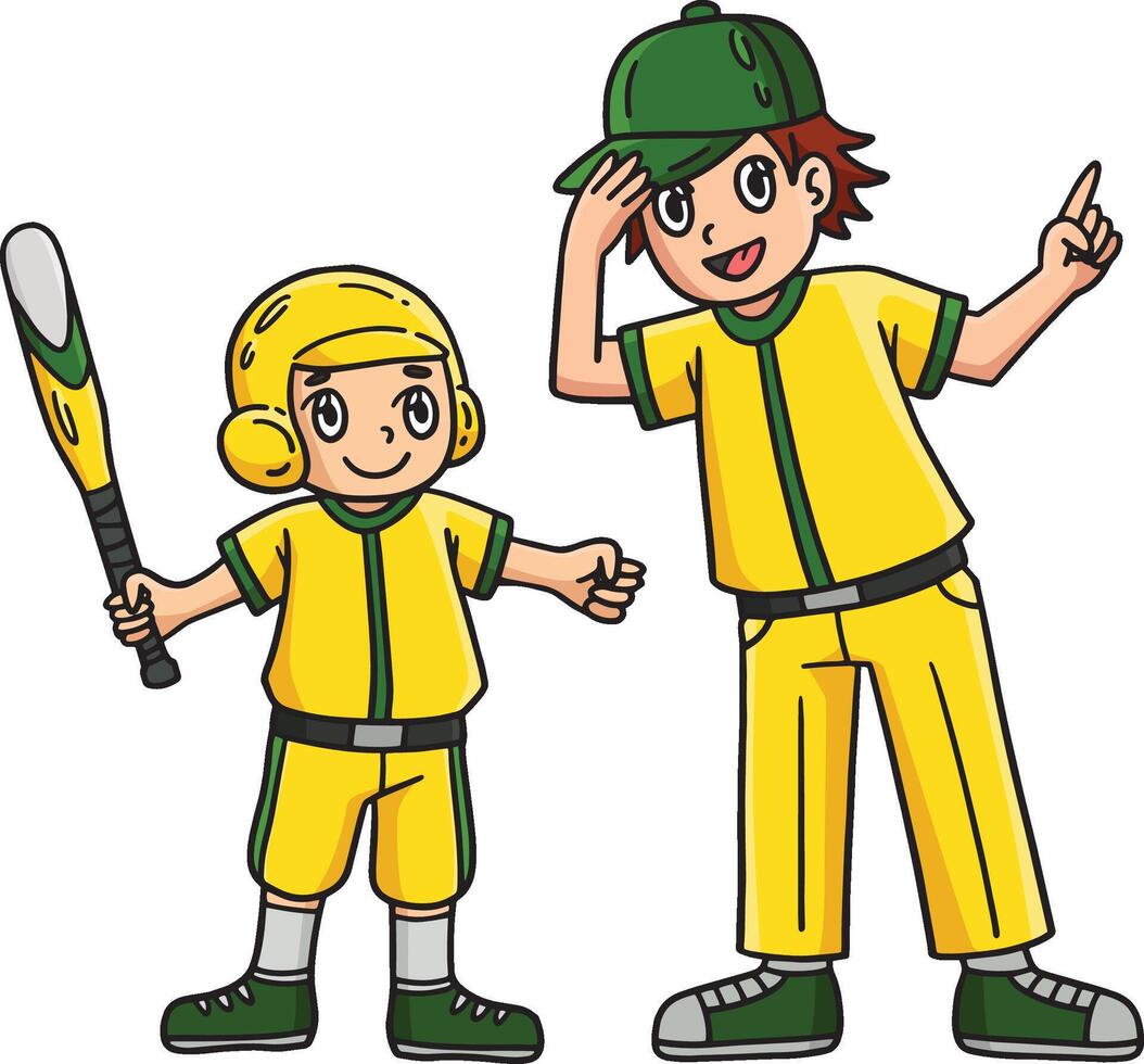 baseball ragazzo e allenatore cartone animato colorato clipart vettore