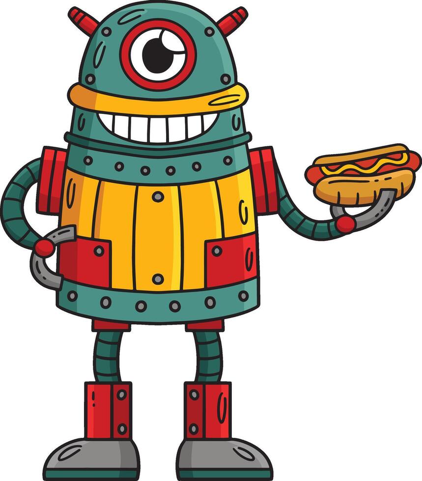 uno con gli occhi robot con hot dog cartone animato colorato clipart vettore