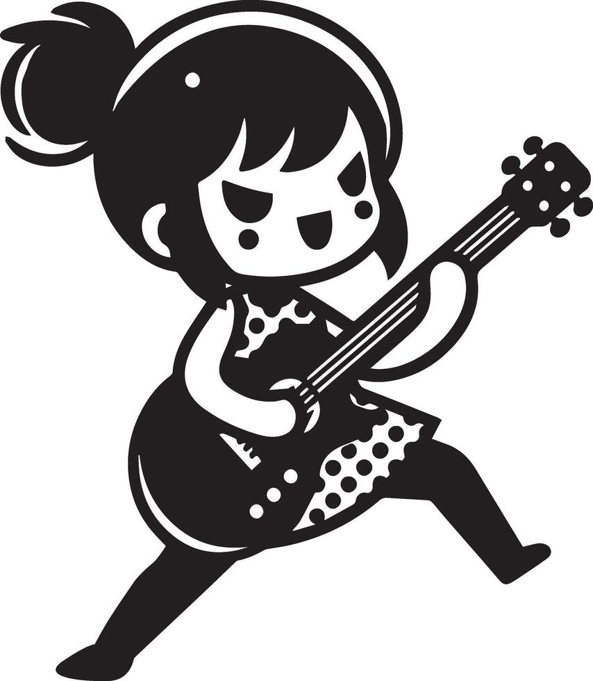 minimo comico ragazza danza con chitarra divertente piatto personaggio silhouette, nero colore silhouette 6 vettore