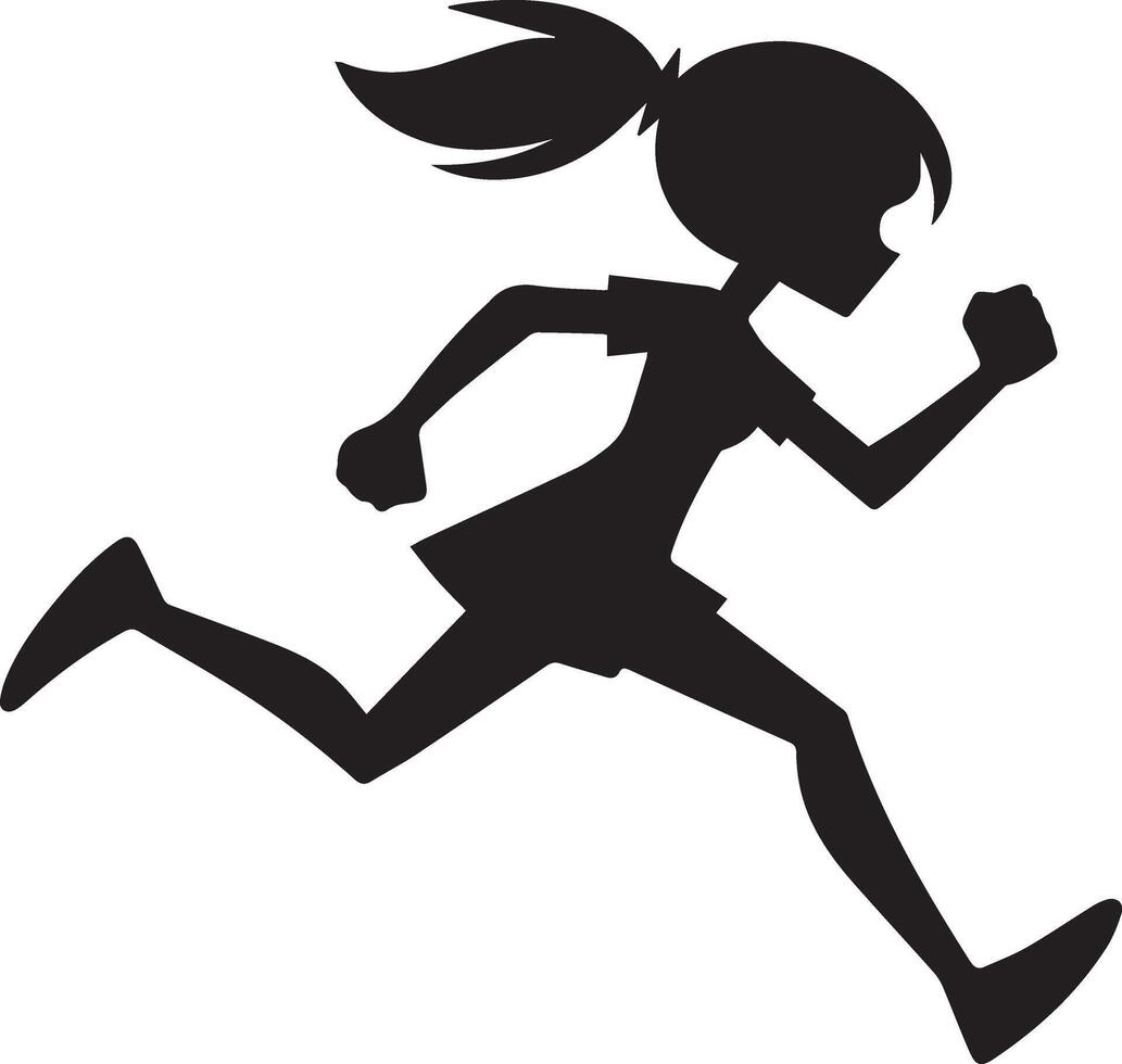 minimo comico ragazza correre veloce divertente piatto personaggio silhouette, nero colore silhouette, bianca sfondo 4 vettore