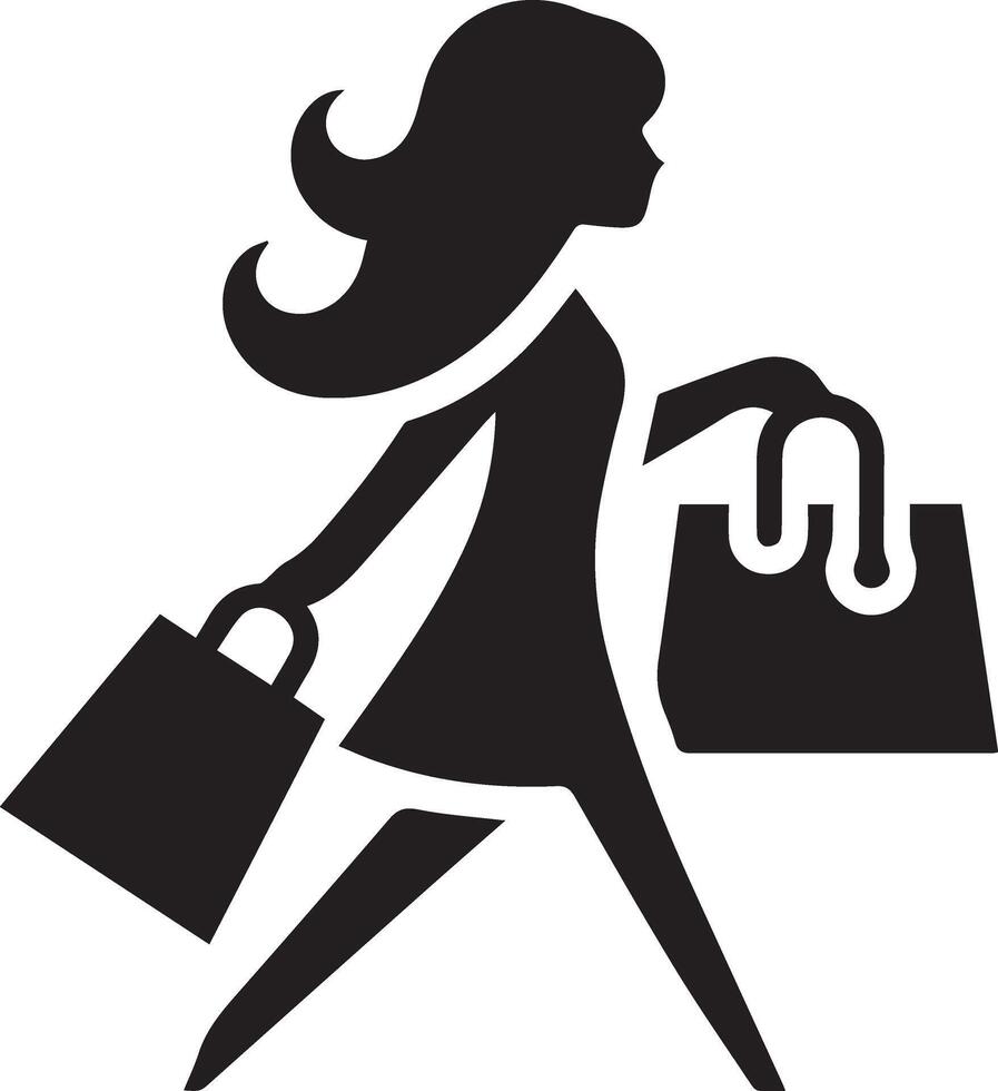 minimo shopping donna icona silhouette, bianca sfondo, riempire con nero 11 vettore