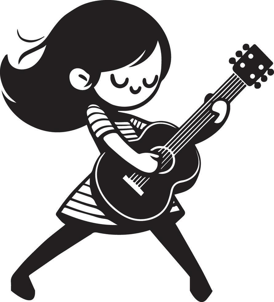 minimo comico ragazza danza con chitarra divertente piatto personaggio silhouette, nero colore silhouette 5 vettore