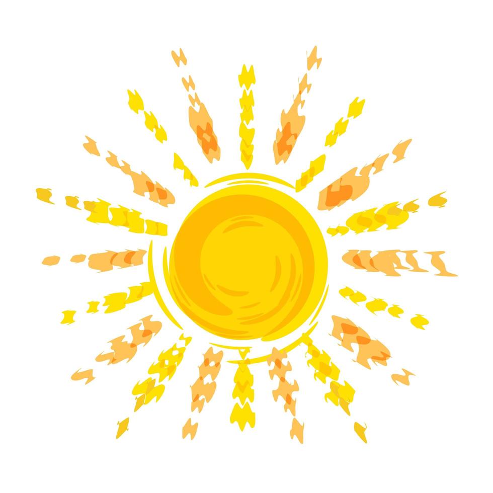 disegno a matita del sole, modello di logo per agenzia di viaggi. cerchio solare con raggi. isolato su sfondo bianco illustrazione vettoriale. vettore