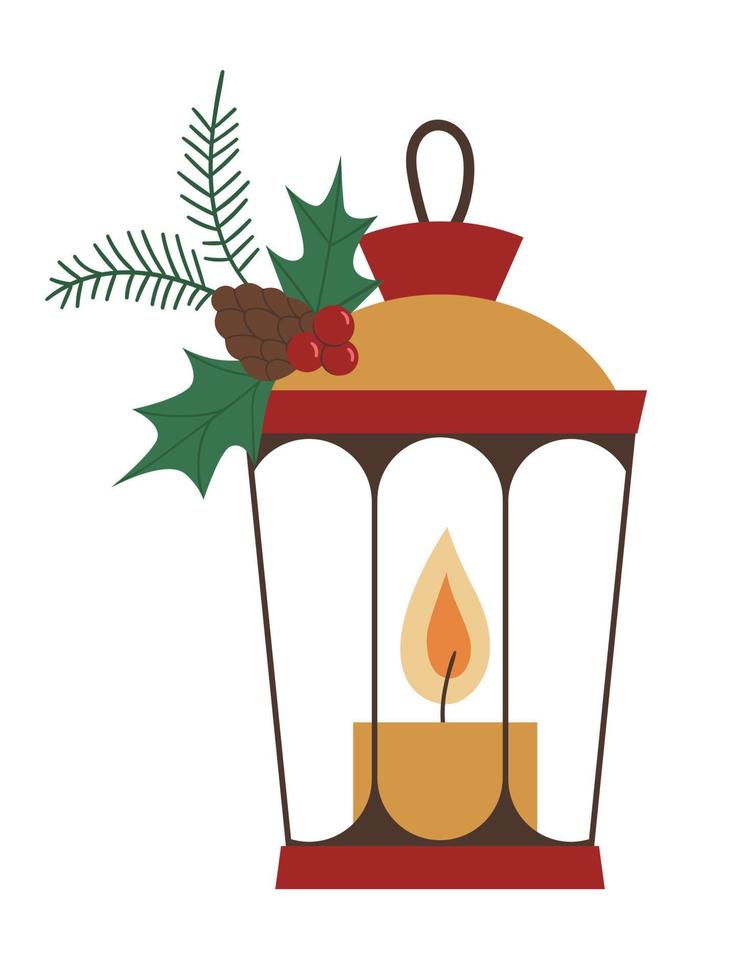 lanterna vettoriale con candela isolato su sfondo bianco. carino divertente illustrazione del simbolo del nuovo anno. immagine di stile piatto di natale per decorazioni o design.