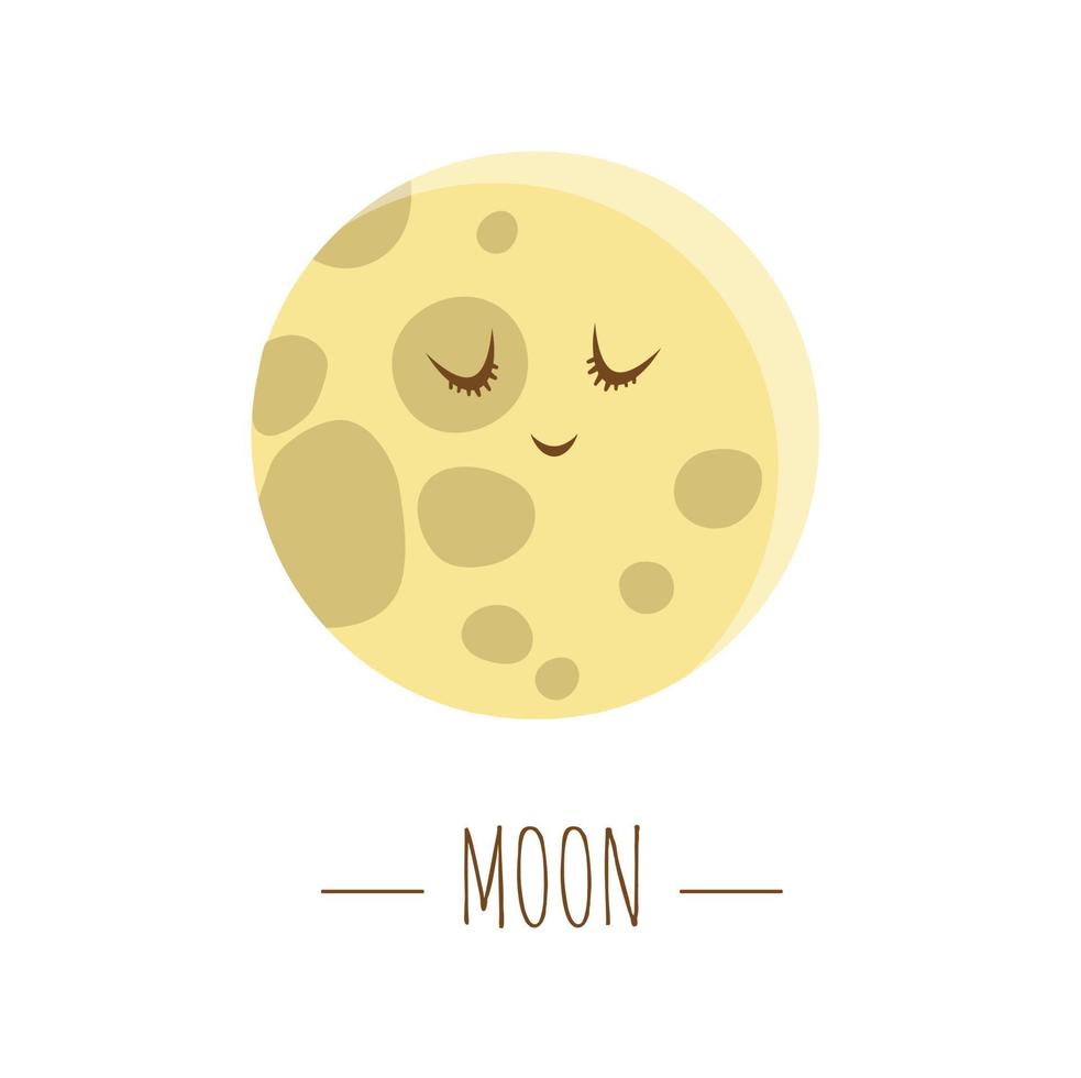 illustrazione vettoriale luna per bambini. immagine piatta luminosa e carina del pianeta sorridente isolato su priorità bassa bianca. concetto di spazio.