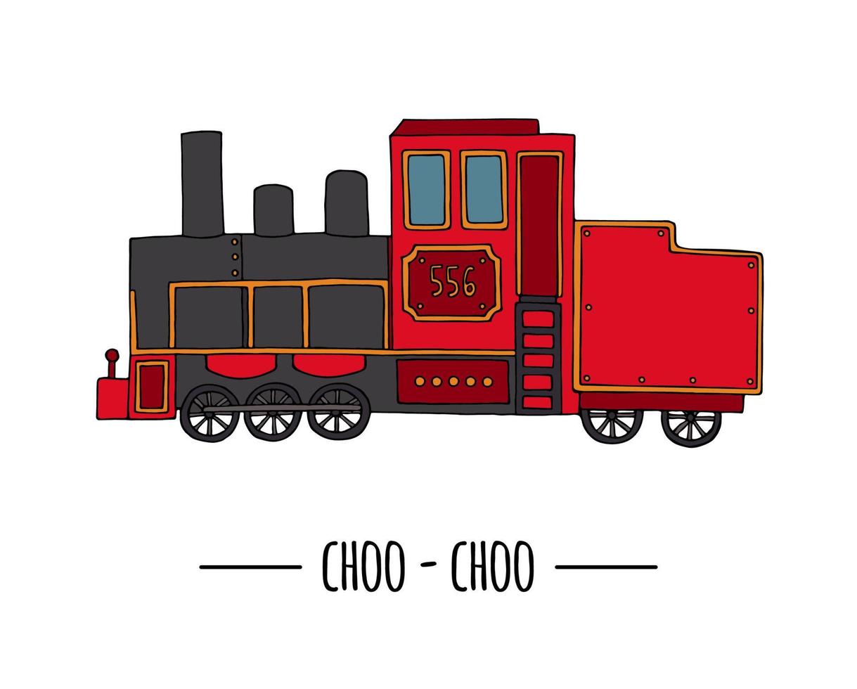 illustrazione vettoriale del motore retrò. ClipArt di treno d'epoca isolato su sfondo bianco. foto in stile cartone animato di vecchi mezzi di trasporto per bambini