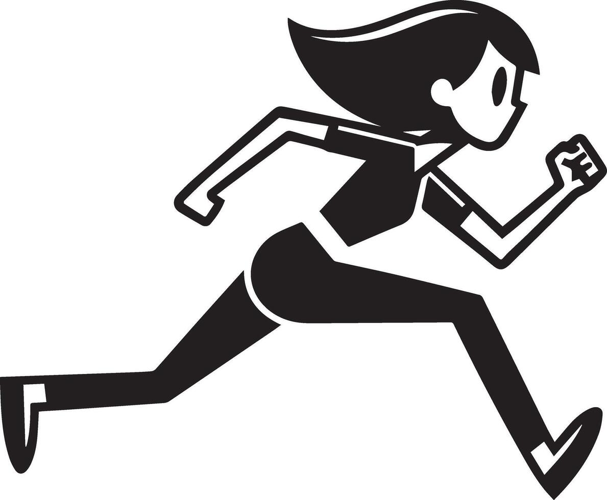 minimo comico ragazza correre veloce divertente piatto personaggio silhouette, nero colore silhouette, bianca sfondo vettore