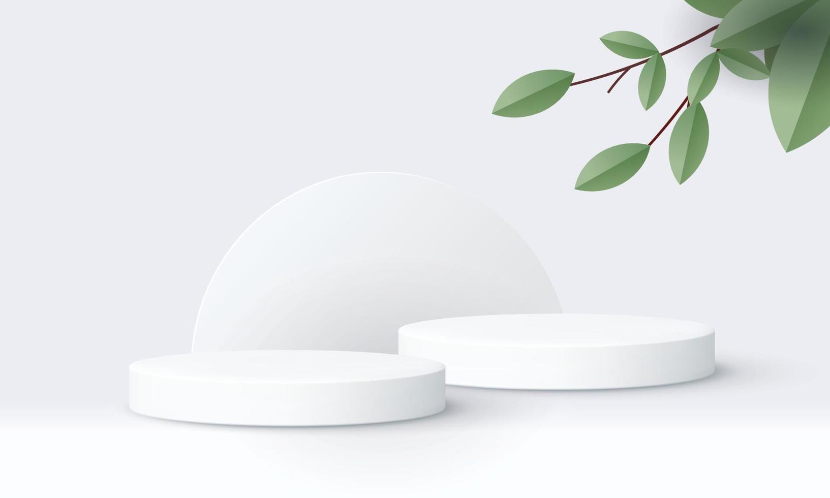 podio bianco mostra prodotto minimo aggiungi oggetto sfondo vegetale naturale mockup cosmetico. vettore