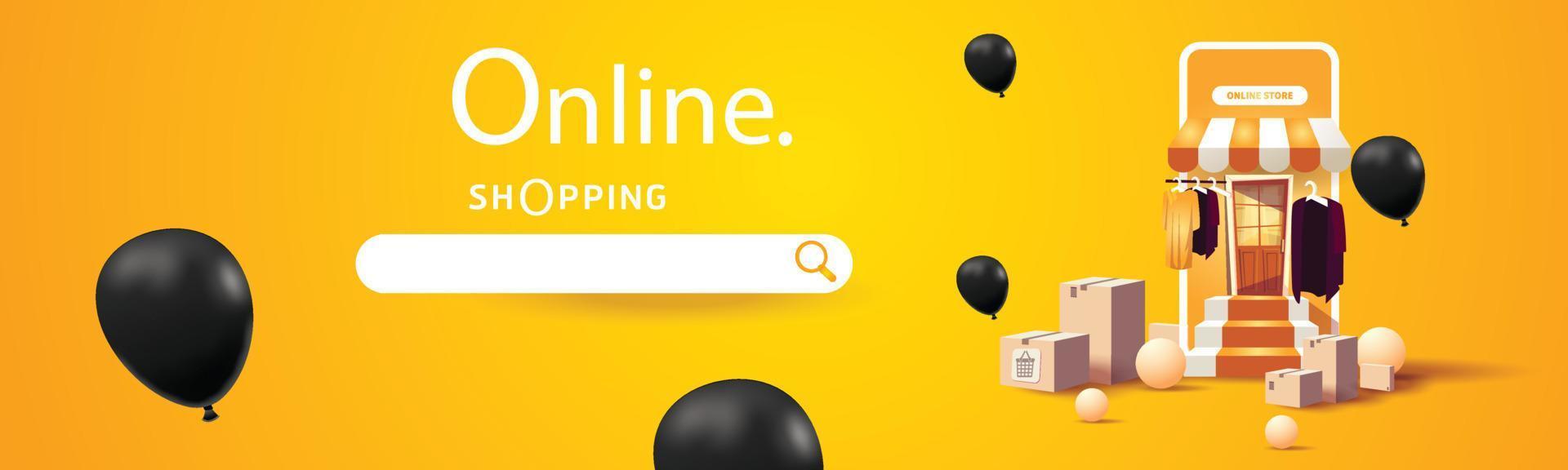 shopping online al telefono compra vendita business banner web digitale applicazione denaro pubblicità pagamento e-commerce illustrazione vettoriale search