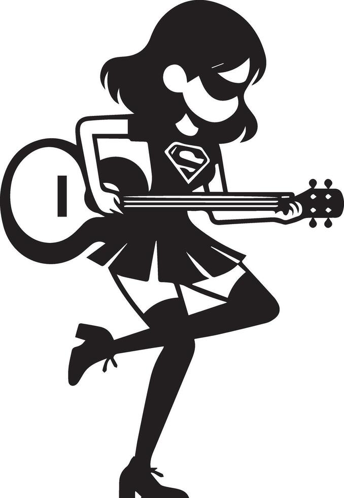 minimo comico ragazza danza con chitarra divertente piatto personaggio silhouette, nero colore silhouette 15 vettore