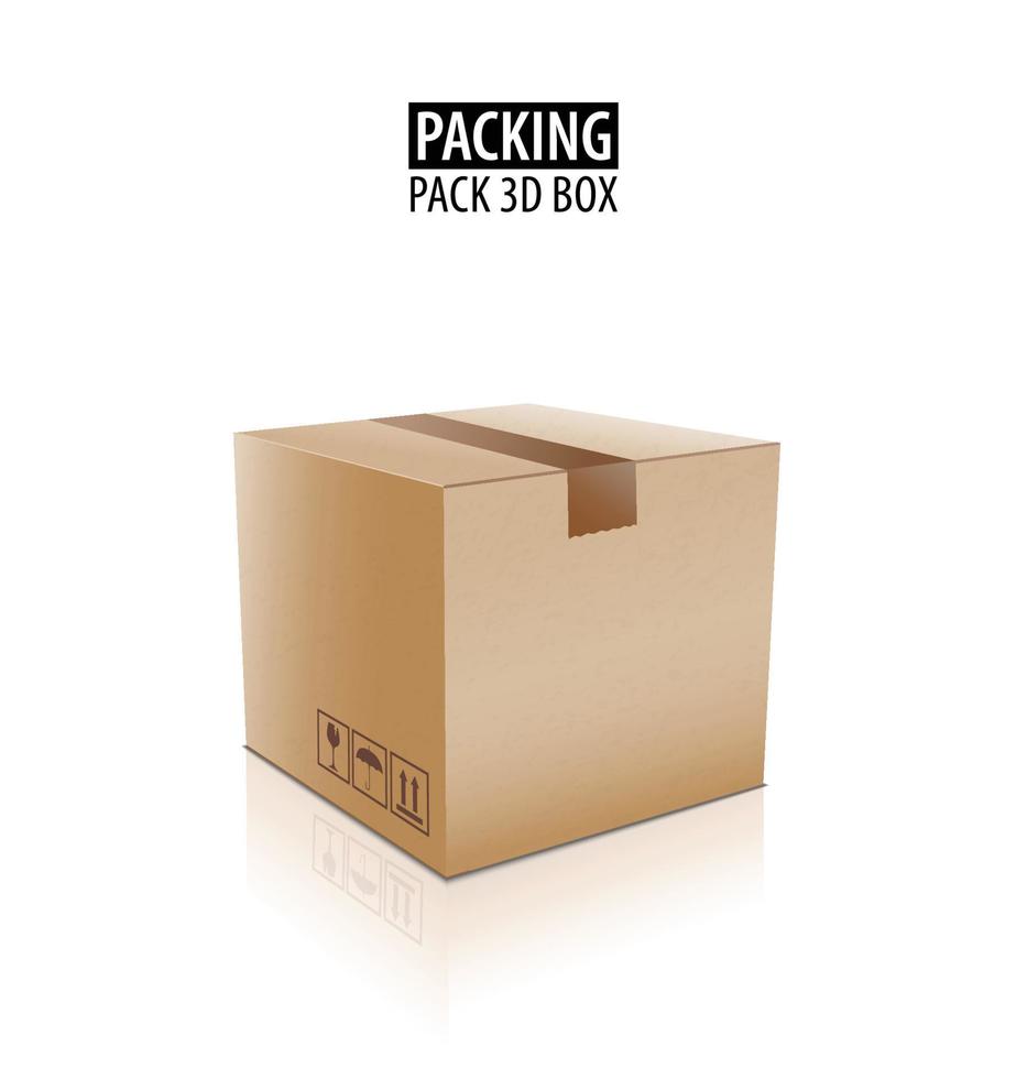 scatola di imballaggio per la consegna in cartone chiuso marrone con segni fragili isolati su sfondo bianco illustrazione vettoriale. vettore