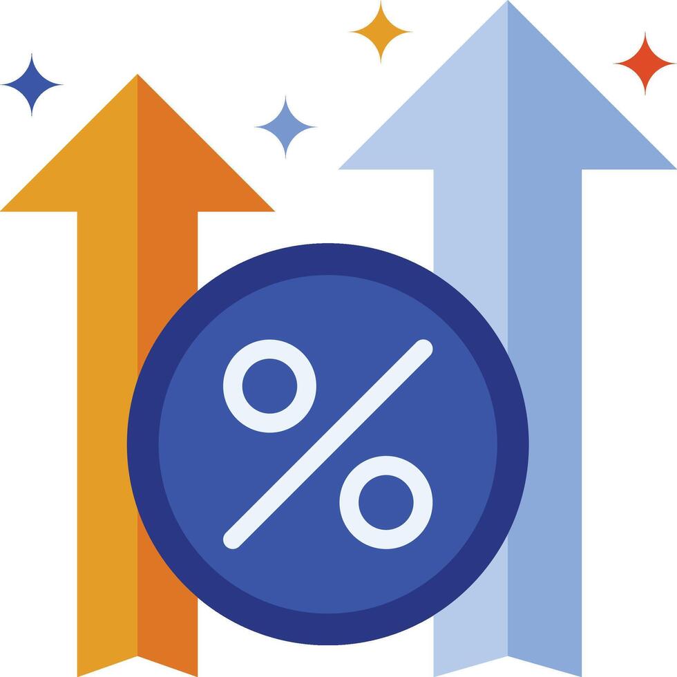 un' piatto icona di un freccia con un' percentuale cartello vettore