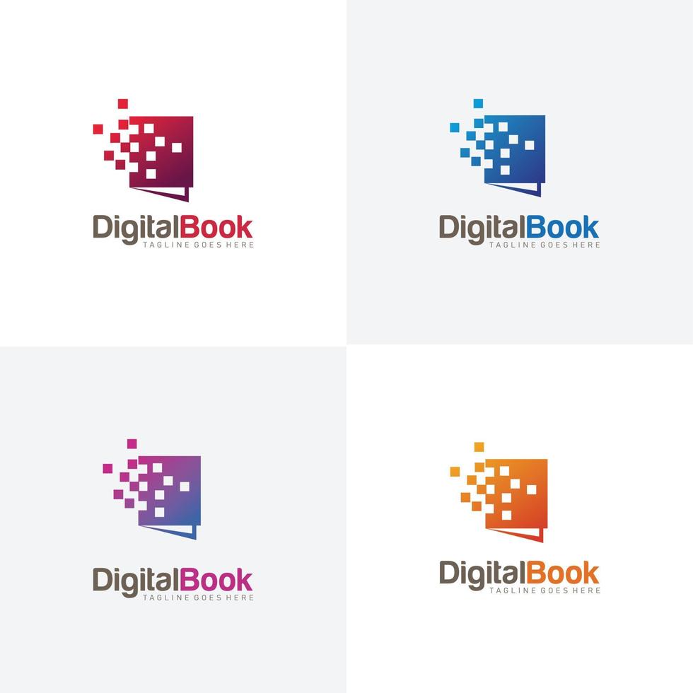 stock di vettore di progettazione del logo del libro digitale. modello di progettazione del logo moderno libro tech. illustrazione dell'icona del logo della libreria