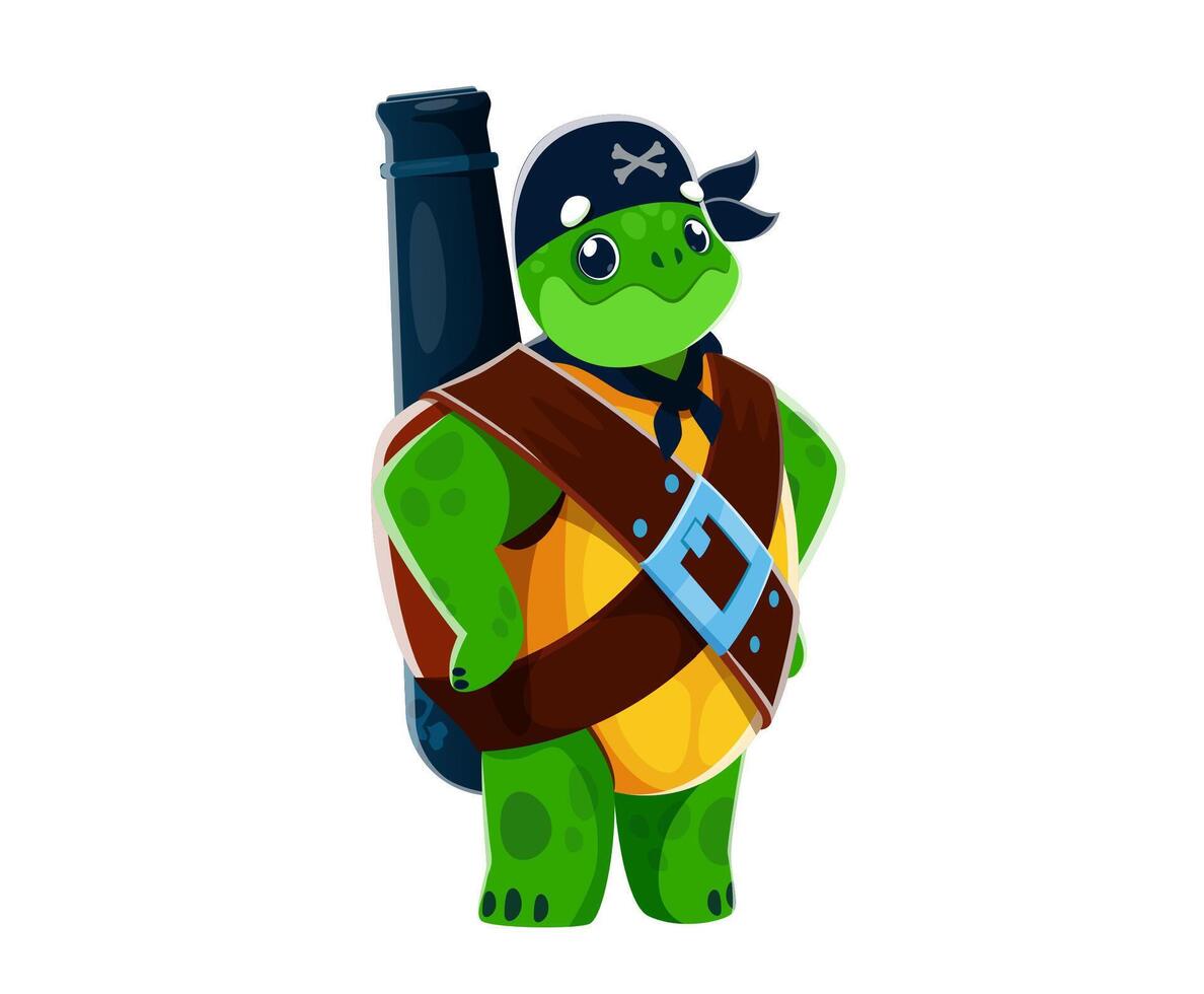 cartone animato tartaruga animale artigliere pirata con cannone vettore