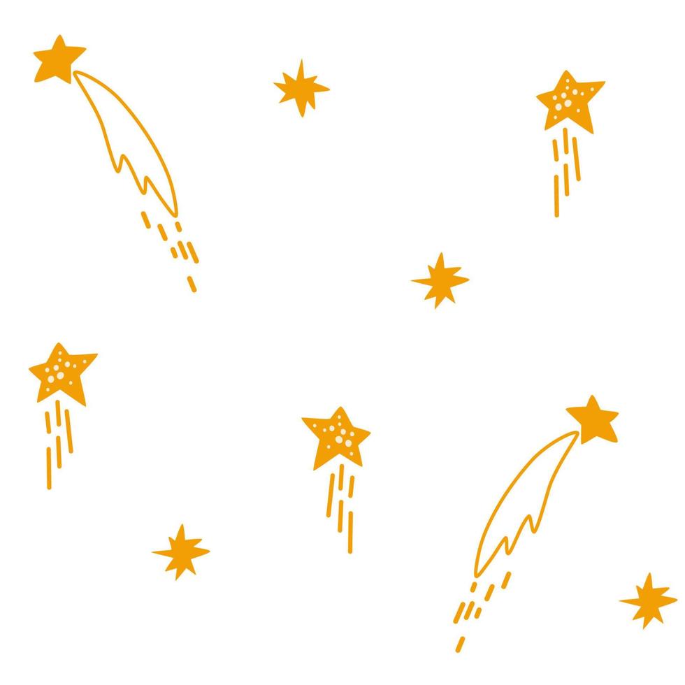 stelle senza cuciture. stella cadente. semplice stampa del cielo stellato disegnata a mano per tessuto, tessuto, abbigliamento, carta da imballaggio. struttura dei bambini. stampe di vivaio. illustrazione vettoriale. vettore