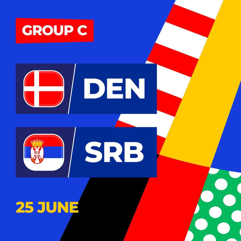 Danimarca vs Serbia calcio 2024 incontro contro. 2024 gruppo palcoscenico campionato incontro contro squadre intro sport sfondo, campionato concorrenza vettore