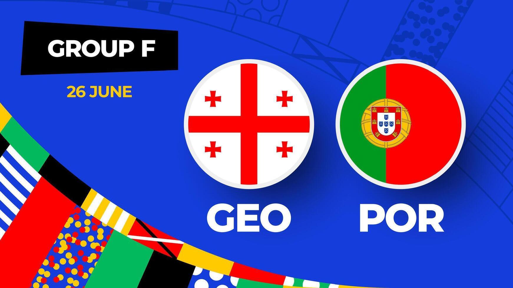 Georgia vs Portogallo calcio 2024 incontro contro. 2024 gruppo palcoscenico campionato incontro contro squadre intro sport sfondo, campionato concorrenza vettore