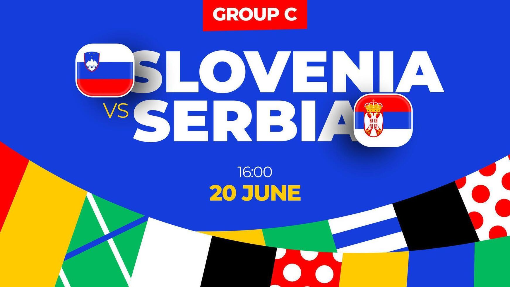slovenia vs Serbia calcio 2024 incontro contro. 2024 gruppo palcoscenico campionato incontro contro squadre intro sport sfondo, campionato concorrenza vettore