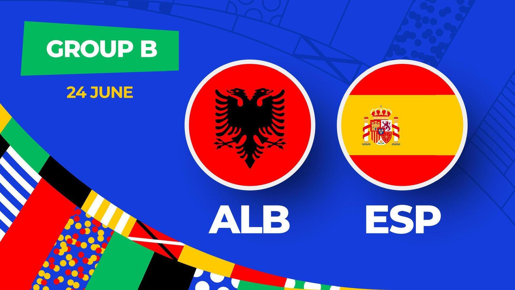 Albania vs Spagna calcio 2024 incontro contro. 2024 gruppo palcoscenico campionato incontro contro squadre intro sport sfondo, campionato concorrenza vettore