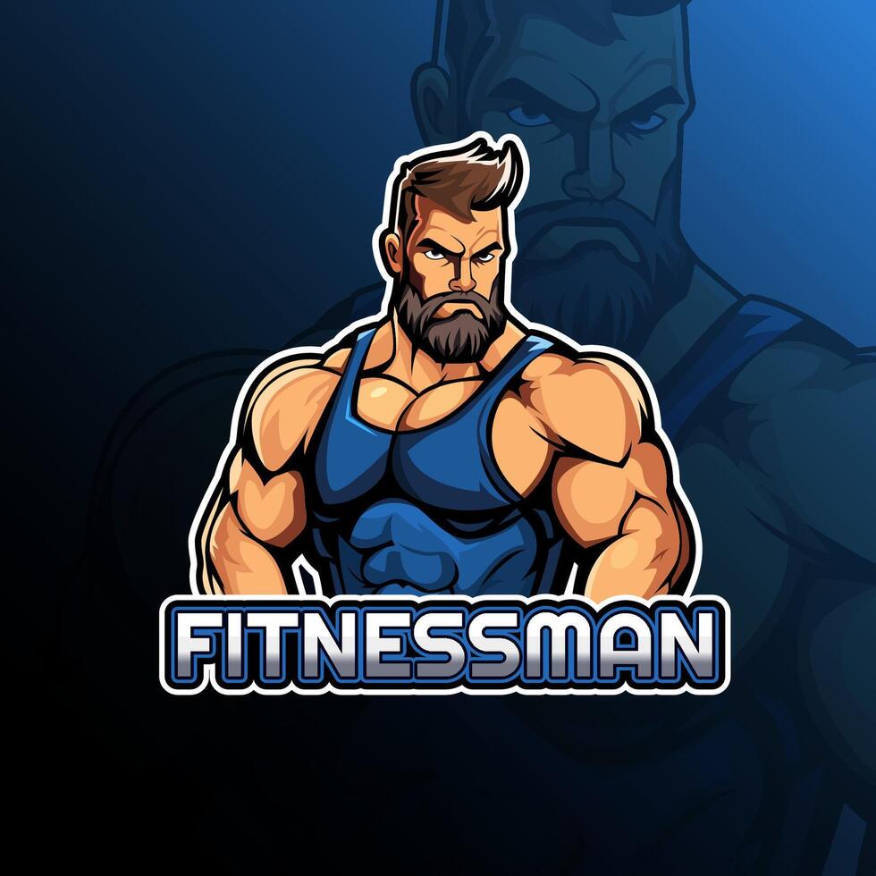 fitnessman portafortuna logo design per distintivo, emblema, esport e maglietta stampa vettore