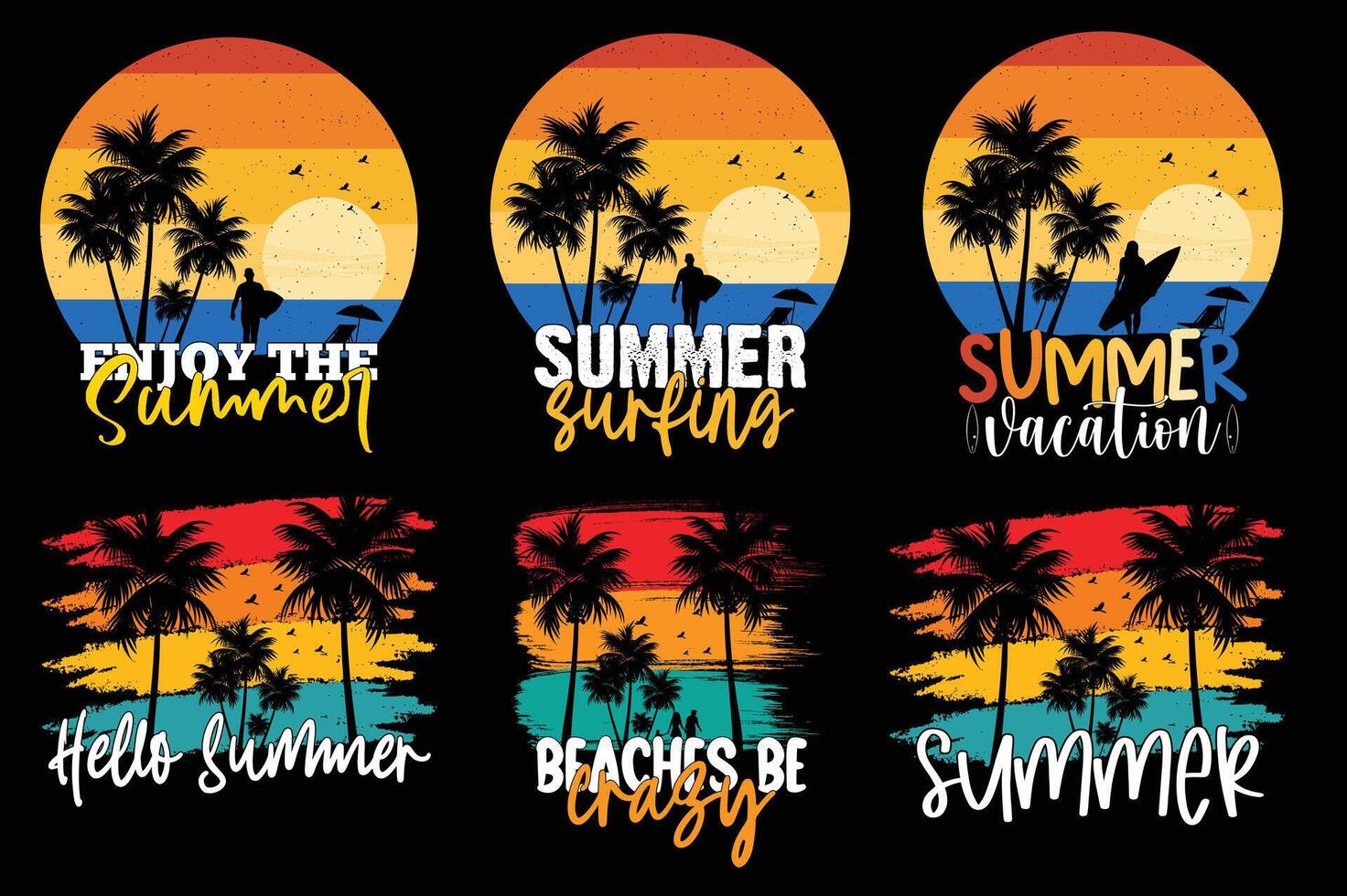 retrò Vintage ▾ estate maglietta disegno, estate spiaggia vacanza t camicie, estate fare surf maglietta design vettore