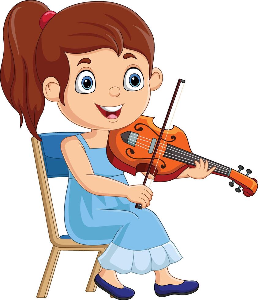 bambina del fumetto che suona un violino vettore