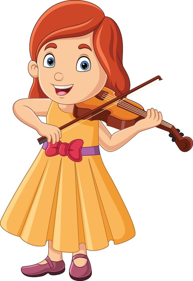 bambina del fumetto che suona un violino vettore