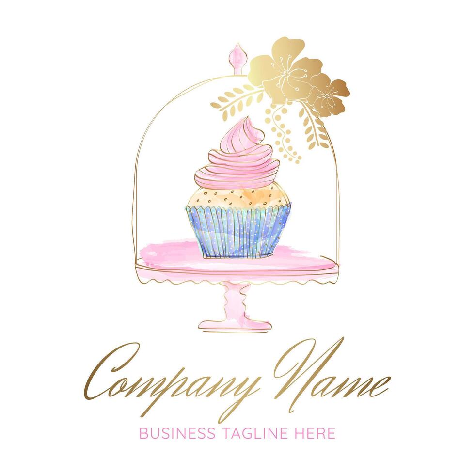 bellissimo pastello Cupcake nel torta titolare. mano disegnato scarabocchio stile logo vettore