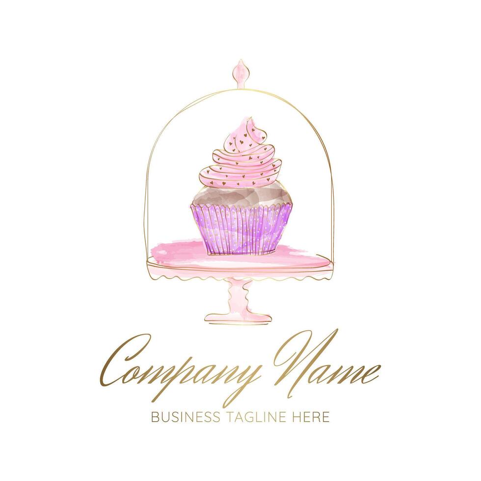 bellissimo Cupcake nel focaccina torta titolare. acquerello logo vettore