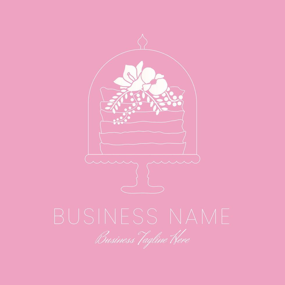 rosa torta schema logo per forno nel minimo pulito stile con floreale decorazione vettore