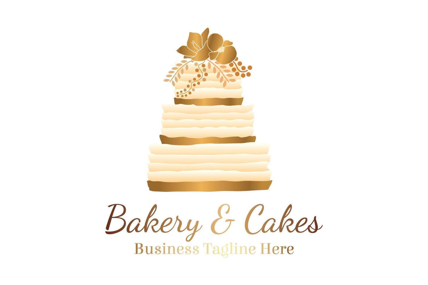 torta forno logo nel elegante stile e oro fiori vettore