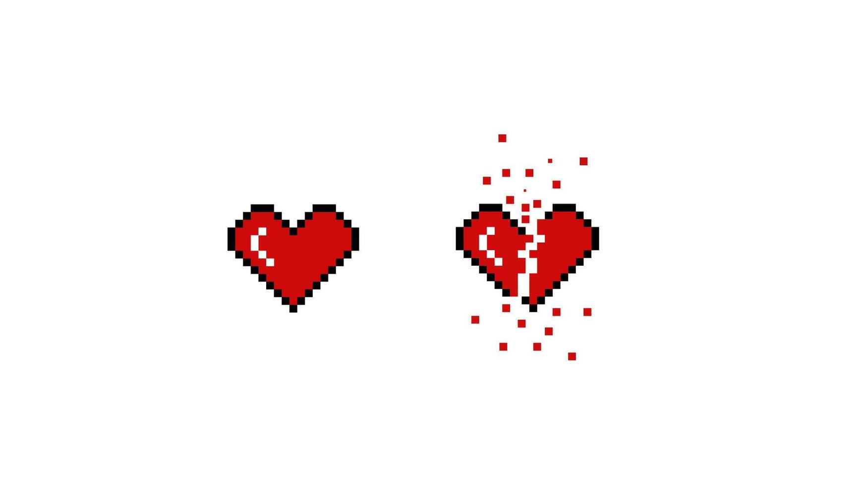 pixel arte pixel 8 po cuore e rotto cuore icona impostato vettore