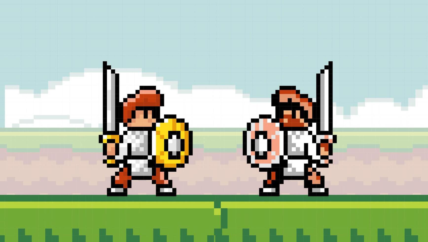 pixel arte pixelated cavaliere con spada vettore