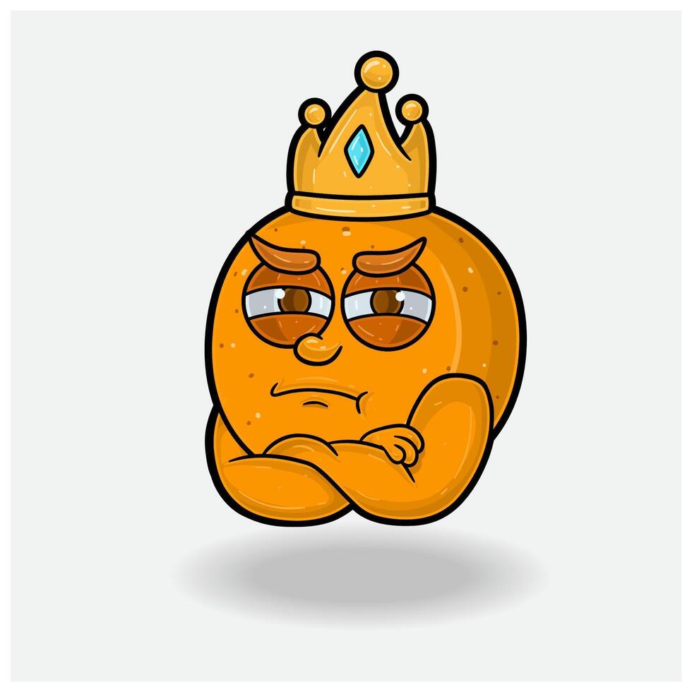 geloso espressione con arancia frutta corona portafortuna personaggio cartone animato. vettore