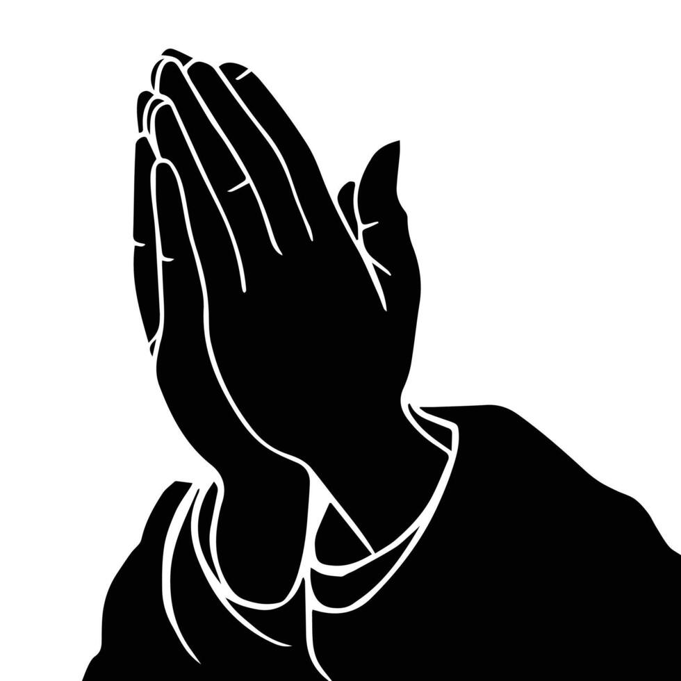 preghiere mani. religione preghiere mani isolato su bianca sfondo. Gesù preghiere mani silhouette isolato su bianca sfondo vettore
