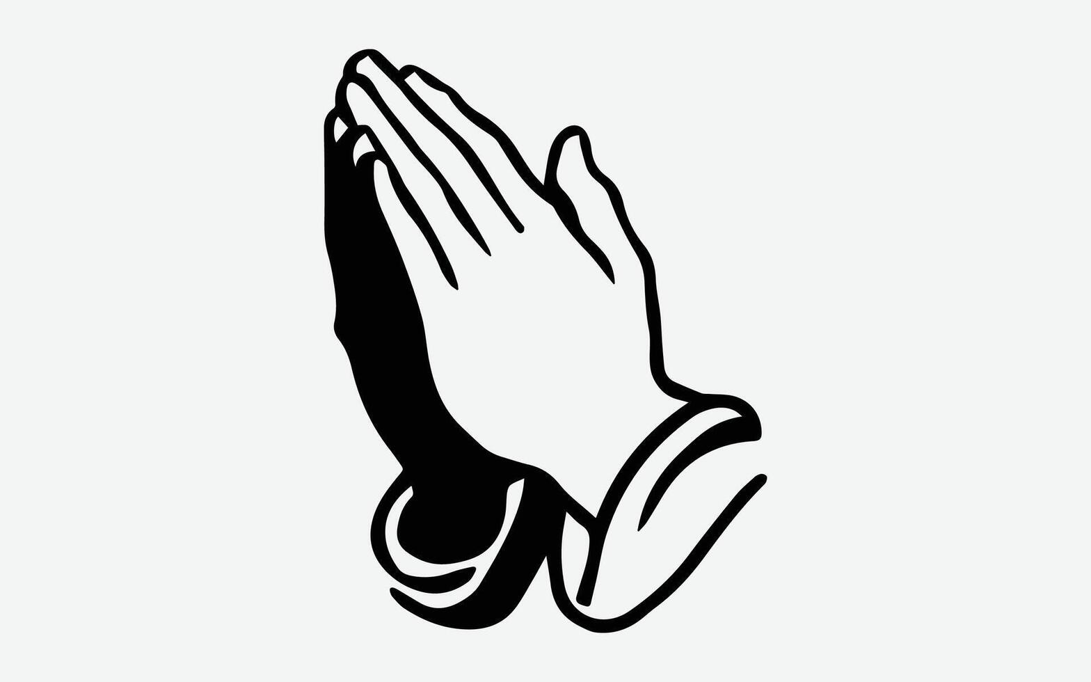 preghiere mani. religione preghiere mani isolato su bianca sfondo. Gesù preghiere mani silhouette isolato su bianca sfondo vettore