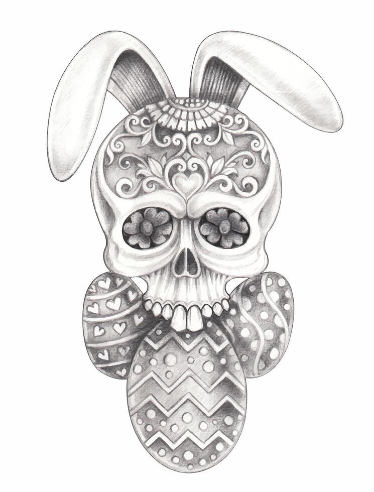 zucchero cranio coniglietto Pasqua giorno design di mano disegno su carta. vettore