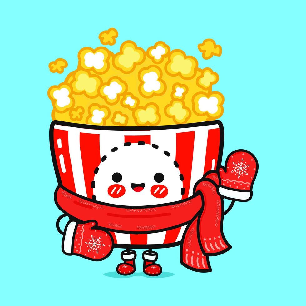 divertente sorridente contento Popcorn Natale. piatto cartone animato personaggio illustrazione icona design. isolato su blu sfondo vettore
