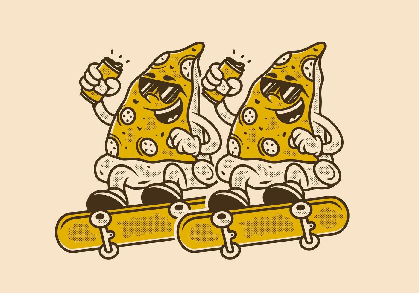 retrò illustrazione di Pizza personaggio salto su skateboard vettore